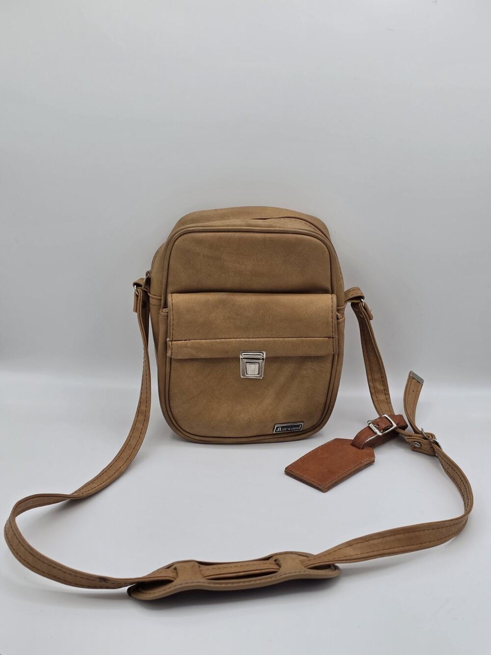 Vintage Marsand Camera Bag Tan Brown Faux Leather Shoulder Bag Padded 1970s